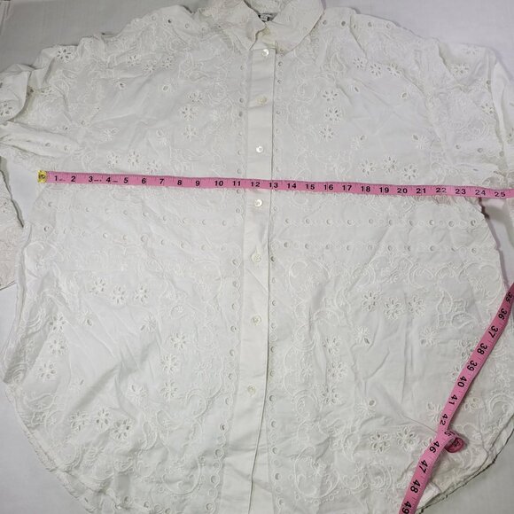 Madewell Women White Embroidered Oversize Cotton Button-Down Shirt Size L - Picture 5 of 8